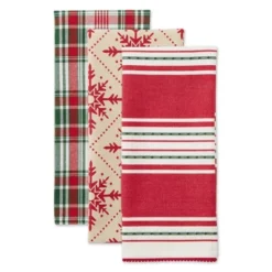 Design Imports Assorted Christmas Dishtowel Set 3 Piece, 18X28", Scandinavian Snowflakes