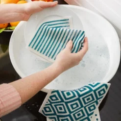 Design Imports Swedish Dishcloth Set/3, Reusable & Absorbent, Teal & White