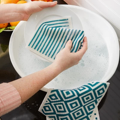 Design Imports Swedish Dishcloth Set/3, Reusable & Absorbent, Teal & White 1 Design Imports Swedish Dishcloth Set/3, Reusable & Absorbent, Teal & White