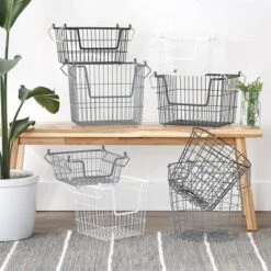 DII Design Imports Metal Wire Mesh Stackable Utility Storage Bin With Swinging Handles For Kitchens, Offices, And Living Rooms, Large, Cool Gray -Design Imports GUEST c27552f3 e383 4616 ba37 e574214f4f62