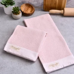 Design Imports Washed Waffle Dishtowel Set/2, Pink Quartz
