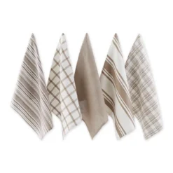 Design Imports Everyday Basic Woven Dishtowel Set 5 Piece, 18X28", Brown