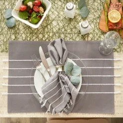 Design Imports Gray/ White Stripe Tassel Placemat Set/4 -Design Imports GUEST c344e125 4dc0 4b19 9a7a f1a1e12c05ed