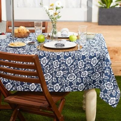 Design Imports Nautical Blue Floral Print Outdoor Tablecloth 60 Round 1 Design Imports Nautical Blue Floral Print Outdoor Tablecloth 60 Round