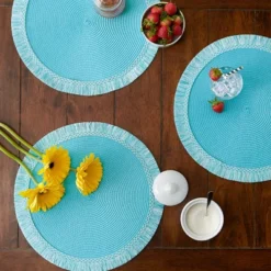 DII Fringe Placemat Set 6 Piece, Aqua, 14.75" Dia -Design Imports GUEST c4a27ef8 3da1 4174 a5d0 f811ab4a5b96