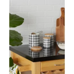Design Imports Gray & White Buffalo Check Ceramic Canister Set/3 -Design Imports GUEST c4e83213 799f 4cf6 aafb 565f204e71c4