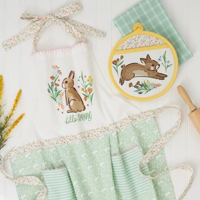 Design Imports Hello Spring Bunny Embellished Apron And Potholder Gift Set Of 2 1 Design Imports Hello Spring Bunny Embellished Apron And Potholder Gift Set Of 2