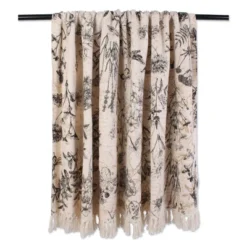 Botanical Printed Throw - Design Imports: Cotton, Hypoallergenic, Machine Washable, 50x60 Inches