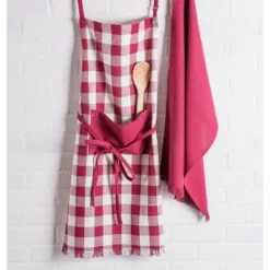 Design Imports Check Fringe Chef Apron, Wine
