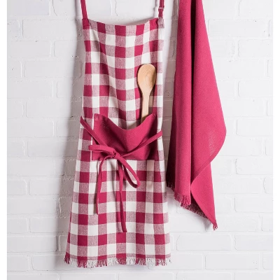 Design Imports Check Fringe Chef Apron, Wine 1 Design Imports Check Fringe Chef Apron, Wine