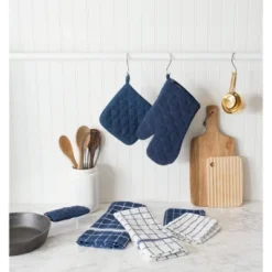 Design Imports Windowpane Terry Dishcloth Set 6 Piece, 12X12", Nautical Blue