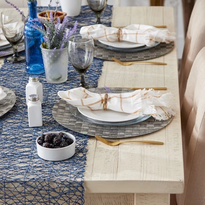 Design Imports Gray Basketweave Round Woven Placemat Set/4 2 Design Imports Gray Basketweave Round Woven Placemat Set/4 - Image 2