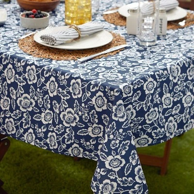 Design Imports Nautical Blue Floral Print Outdoor Tablecloth 60 Round 2 Design Imports Nautical Blue Floral Print Outdoor Tablecloth 60 Round - Image 2