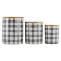 Design Imports Gray & White Buffalo Check Ceramic Canister Set/3 -Design Imports GUEST c97f7d1b 7c6f 4cc2 98e8 8375d3a19c92
