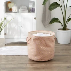 Design Imports Polyester Bin Dots Gold / Millennial Pink Round Large 15X16X16 -Design Imports GUEST cafded47 ff89 4584 8439 b49d7264cb97