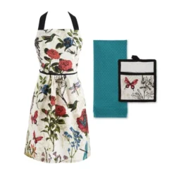 3pc Cotton Botanical Apron Kitchen Set - Design Imports: Floral Pattern, Machine Washable, White, Kitchen Textile Set -Design Imports GUEST cb13f0cd bbe3 445e baa4 93ce08563689