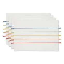 DII Stripe Tassel Placemat Set 4 Piece, White & Rainbow, 13x19" -Design Imports GUEST cbcb0b36 da53 4d95 9131 1e6a6f626f90
