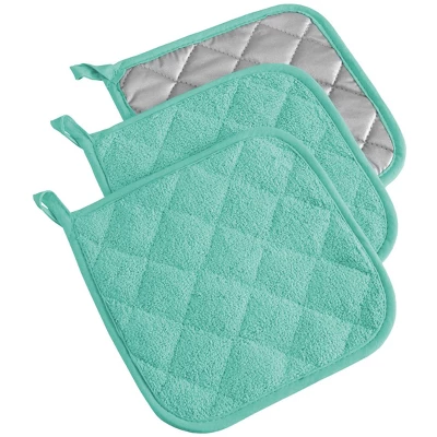 Design Imports Terry Solid Potholder Set 3 Piece Aqua 7X7" 6 Design Imports Terry Solid Potholder Set 3 Piece Aqua 7X7" - Image 6