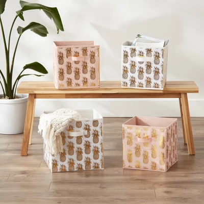 Nonwoven Polyester Cube Pineapple White/Gold Square 11x11x11 Set/4 11 Nonwoven Polyester Cube Pineapple White/Gold Square 11x11x11 Set/4 - Image 11