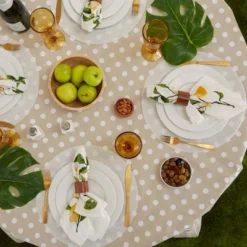 Design Imports Natural Polka Dot Vinyl Tablecloth 70 Round -Design Imports GUEST cf3fe5fc 6947 422b a333 e07f3f5ead4a