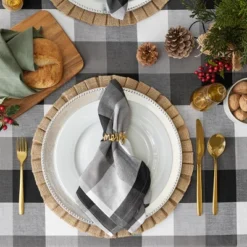 Design Imports Tri Color Check Tablecloth, Black, 70" Round -Design Imports GUEST cf61f396 b170 4388 bd8e 7c8933188d3b