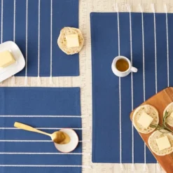 DII Stripe Tassel Placemat Set 4 Piece, Navy & Off-White, 13x19" -Design Imports GUEST cf67904d 34ec 4215 8171 9349f2bbba80