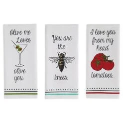 3pk Love You Printed Kitchen Towels Red - Design Imports: Cotton, Machine Washable, Typography Pattern -Design Imports GUEST cf7c261f c361 428a 9bc9 6e7ef4b72c75