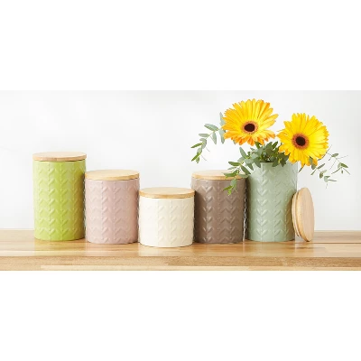 Design Imports Avocado Matte Retro Vine Texture Ceramic Canister Set/3 5 Design Imports Avocado Matte Retro Vine Texture Ceramic Canister Set/3 - Image 5