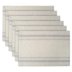 DII French Stripe Placemat Set 6 Piece, Taupe/Gray, 13x19" -Design Imports GUEST d015356d 6ecc 40d1 b0ad 72022c5d026b
