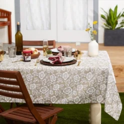 Design Imports Stone Floral Print Outdoor Tablecloth With Zipper 60X120 -Design Imports GUEST d0aa3c73 9f75 41bb a022 954a7b8c5112