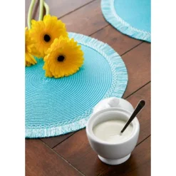 DII Fringe Placemat Set 6 Piece, Aqua, 14.75" Dia -Design Imports GUEST d128e783 ed64 4847 ade3 f3132f4a6bef