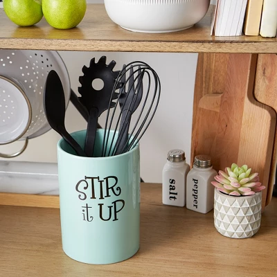 Design Imports Aqua Stir It Up Ceramic Utensil Holder 4 Design Imports Aqua Stir It Up Ceramic Utensil Holder - Image 4