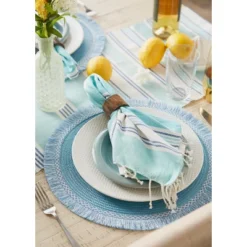 Design Imports Storm Blue Round Fringed Placemat Set/6 -Design Imports GUEST d36f97c9 02ac 48c5 8ff2 e553a15d6ea6