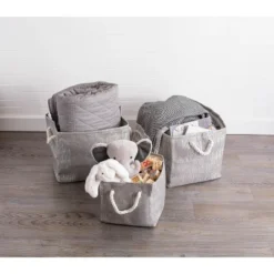 Design Imports Paper Bin Lurex Gray/Silver Rectangle Small 11X10X9