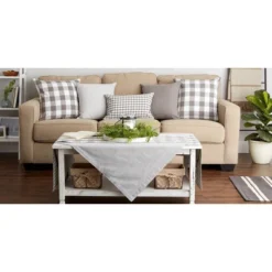 4pk 18"x18" Gingham Buffalo Check Assorted Square Throw Pillow Covers Gray/White - Design Imports