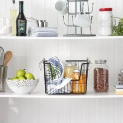 DII Design Imports Metal Wire Mesh Stackable Utility Storage Bin With Swinging Handles For Kitchens, Offices, And Living Rooms, Medium, Black & Gold -Design Imports GUEST d432ed6d 1c36 486f 8418 e939c9ed269a