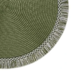 DII Fringe Placemat Set 6 Piece, Sage, 14.75 Dia