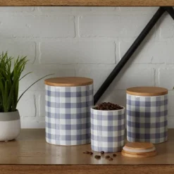Design Imports Stonewash Blue & White Buffalo Check Ceramic Canister Set/3 19 Design Imports Stonewash Blue & White Buffalo Check Ceramic Canister Set/3 -Design Imports GUEST d4a7835b bc48 4384 b51a aed229b704be