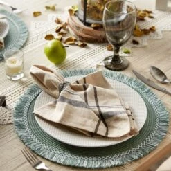 DII Fringe Placemat Set 6 Piece, Dark Green, 14.75" Dia -Design Imports GUEST d6662638 84bd 477d b94a 31c73babbe3f