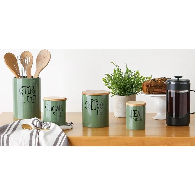 Design Imports Artichoke Green Coffee/Sugar/Tea Ceramic Canister Set/3 6 Design Imports Artichoke Green Coffee/Sugar/Tea Ceramic Canister Set/3 - Image 6