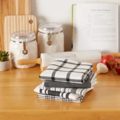 Design Imports Everyday Basic Woven Dishtowel Set 5 Piece, 18X28", Black