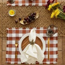 Design Imports Cinnamon Heavyweight Check Fringed Placemat Set/6 -Design Imports GUEST d7422301 0ebb 4220 9b19 f310a04341d5