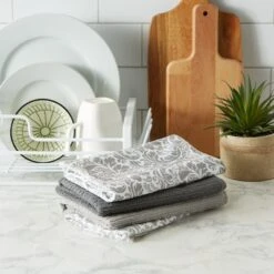 Design Imports Gray Damask Mf Dishtowel Set/4 -Design Imports GUEST d84e3c0b b410 46e4 bd10 456bc98beed8