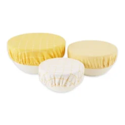 Design Imports Reusable Cotton Dish Covers Set/3, Yarrow Yellow