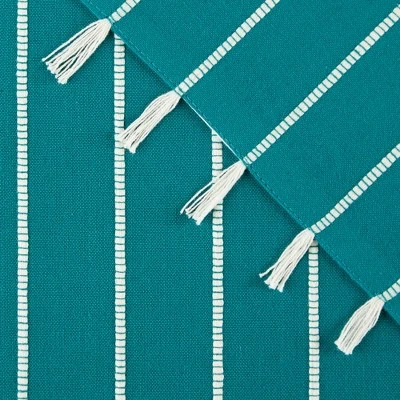 Design Imports Teal Stripe Tassel Napkin Set/4 6 Design Imports Teal Stripe Tassel Napkin Set/4 - Image 6