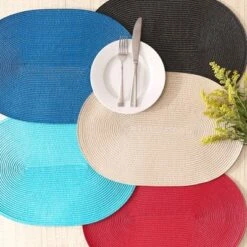 DII Oval Placemat Set 6 Piece, Aqua, 12x18" -Design Imports GUEST da44b122 f1ea 49fb b245 06c8adf07d82