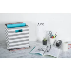 Polyester Cube Pinstripe Gray Square 13x13x13 -Design Imports GUEST dad6bba8 8fa2 4689 9b7c 38ceee28c653