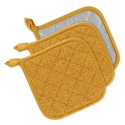 Design Imports Terry Solid Potholder Set 3 Piece Honey Gold 7X7" -Design Imports GUEST dc21d411 2f65 4af3 b3cb 1cb240ae51f6