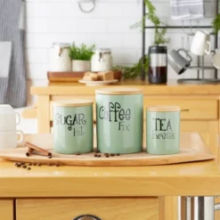 Design Imports Jadeite Coffee/Sugar/Tea Ceramic Canister Set/3 -Design Imports GUEST dc49ec5d a2ab 453e 898b 790c832bf693