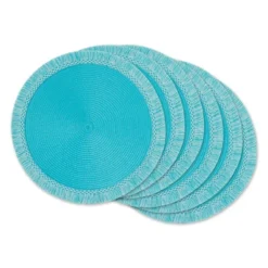 DII Fringe Placemat Set 6 Piece, Aqua, 14.75" Dia -Design Imports GUEST dc74cb43 9336 4c4a 995d 3c85ffc8431f